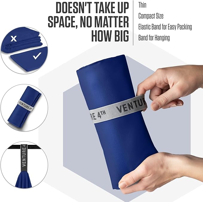 VENTURE 4TH Quick Dry Towel. Microfiber Travel Towel Ideal for Camping, Hiking, Backpacking, Gym. Lightweight & Fast Drying Travel Towels for Body. Compact & Easy to Pack - Navy Blue Extra Large