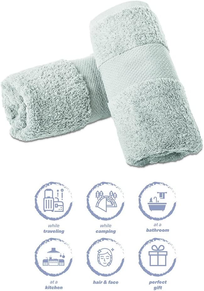 Hencely Luxury Hand Towel - Set of 2 (16x28 Inches) - Soft Turkish Cotton, Absorbent, Quick-Drying Face, Body, Kitchen, and Bathroom Towel (Hand Towels 2 Pack, Light Green)