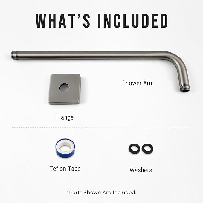 G-Promise All Metal 15.2-Inch Shower Arm with Flange, Wall-Mounted Stainless Steel 90 Degree Shower Extension Pipe Replacement for Fixed Shower Heads, Brushed Nickel