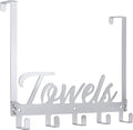 Over The Door Hooks, Towel Hook Towel Holder Over Door Towel Hanger Door Hanger with 5 Coat Hooks Towel Rack for Bathroom Bedroom Kitchen, Chrome