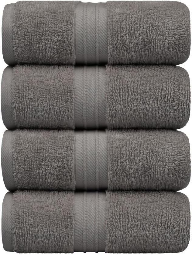 Hand Towels Set of 4 - Soft & Thick, Large (16"x 28") 100% Cotton, Luxury, Extra Soft - Versatile, Perfect as Bath and Kitchen Towel, Drying Towels, Wash and Gym Cloths - Gray