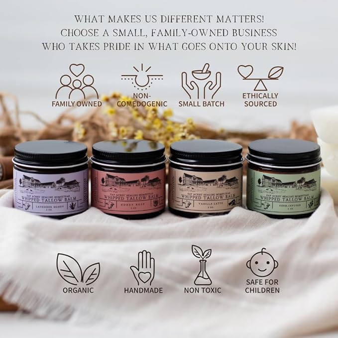 100% Grass-Fed Whipped Tallow Balm & Organic Jojoba Oil infused Organic Madagascar Vanilla Beans/Manuka Honey: face/body moisturizer for dry, sensitive skin/eczema (VANILLA HONEY)