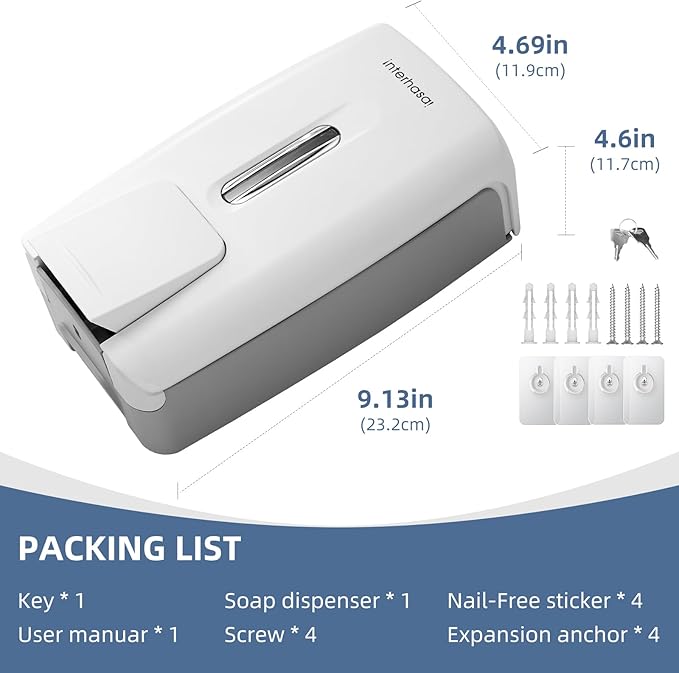 Soap Dispenser Wall Mount 28oz Commercial Hand Soap Dispenser for Bathroom Liquid Gel Hand Sanitizer Dispenser No Drilling White