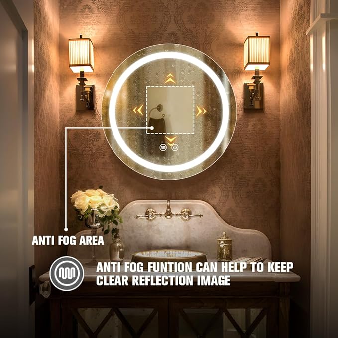 20inch Round Medicine Cabinet with Lights,Led Medicine Cabinet with Defogger,Illuminated Mirror Cabinet for Bathroom,Dimmable,Anti-Fog,3 Colors,Surface Mount Only,Gold