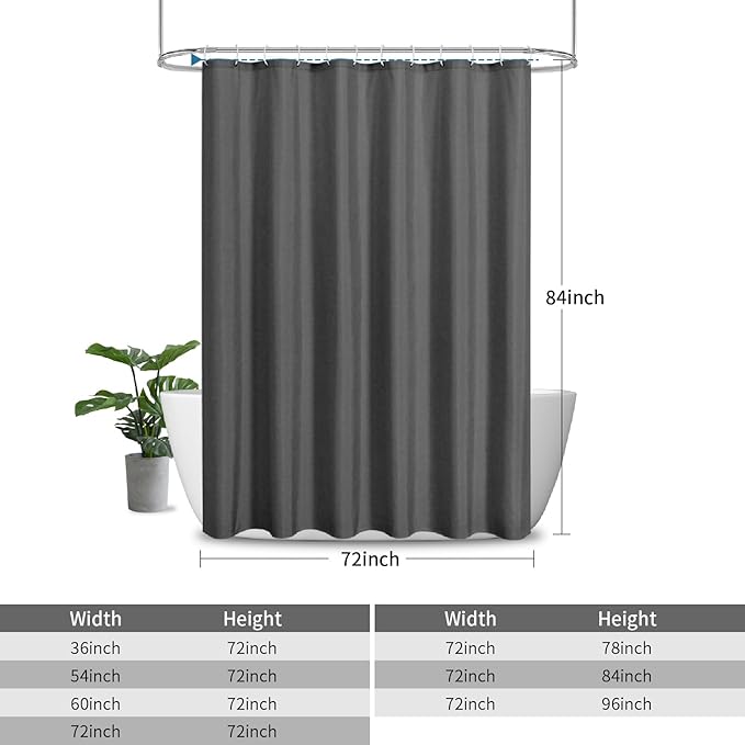 2-in-1 Waterproof Extra Long Fabric Shower Curtain or Liner,Linen Textured,84 Inch Breathable TPU & Washable Bathroom Shower Curtain Set with 12 Plastic Hooks,Modern,72"x84" Charcoalgrey