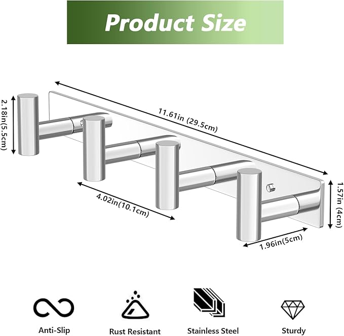 Wall Mounted Coat Rack-4 Hooks, Heavy Duty Stainless Steel Wall Hooks for Towel Coat Bag, Hat Rack Coat Hanger Coat Hooks Towel Racks for Bathroom Entryway Kitchen Hotel (Glossy, 1 Pack)