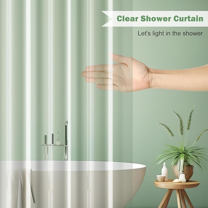 UFRIDAY Clear Stall Long Shower Curtain Liner 60 x 84 inch, EVA Waterproof Weighted Clear Shower Liner with Magnets,Narrow Shower Curtain Liner 60 inch Wide for Bathroom or Window