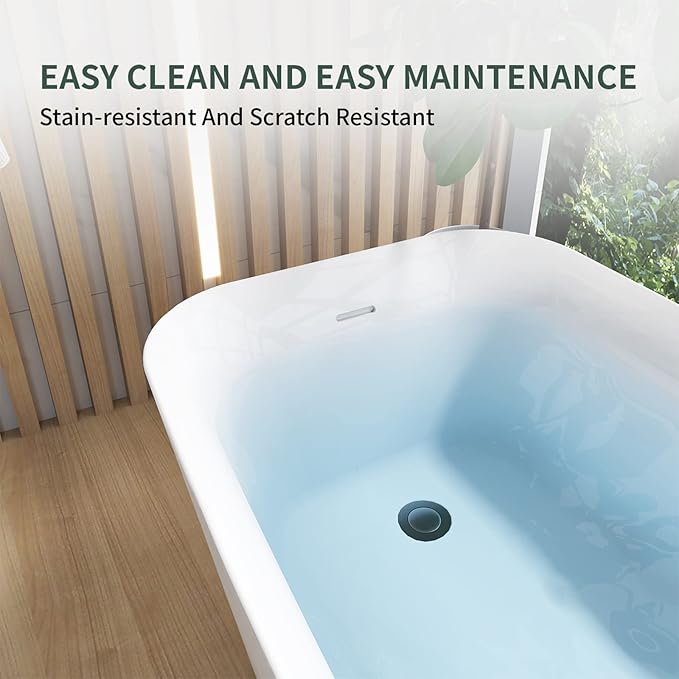 59" Acrylic Freestanding Bathtub, Single Slipper Free Standing Tub, Soaking Tub with Integrated Slotted Overflow, Toe-Tap Chrome Drain, cUPC Certified, Glossy White
