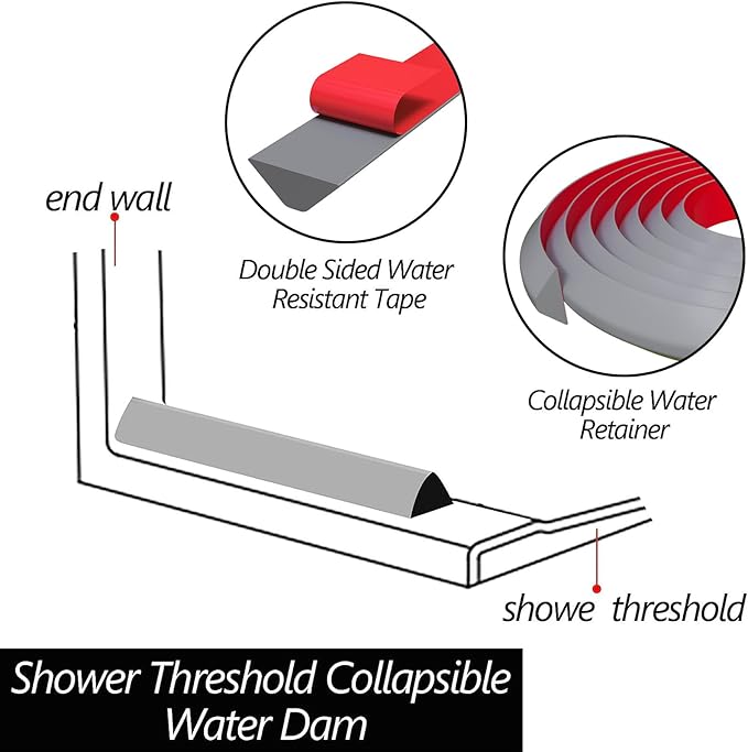Raycity Shower Threshold Water Dam Barrier,Shower Door and Kitchen Water Strip Dam Shower Guard for Dry And Wet Separation Caulk Seal Strip Edge Trim(67Inches/Grey)