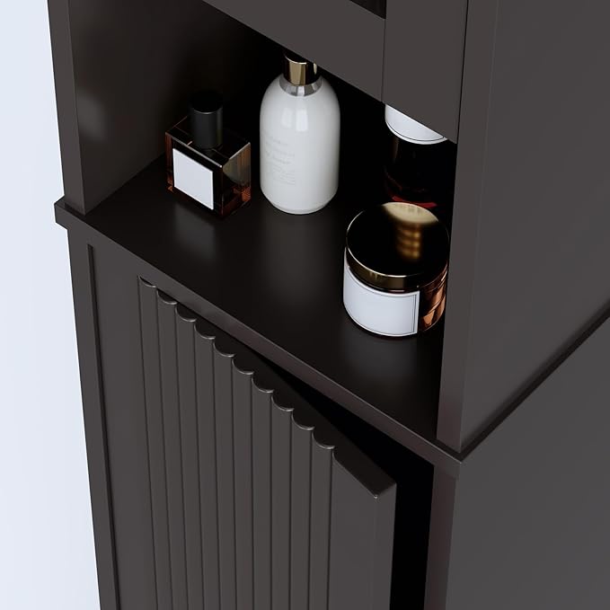 Tall Bathroom Storage Cabinet, Narrow Storage Cabinet with Adjustable Shelf Thin Linen Tower Two-Way Doors Contemporary Cabinet for Bathroom, Kitchen, Living Room, Espresso