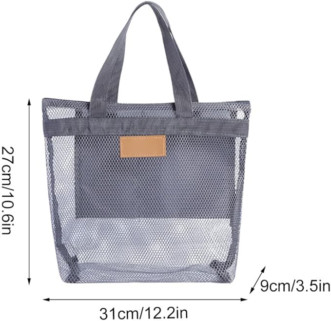 Mesh Shower Caddy Portable Hanging Quick Dry Bath Tote Organizer for Beach Swimming Grey Portable Bathtub Bag, Hanging Bathtub Storage Bag, Bathroom Storage Basket, Bath Organizer, Mesh