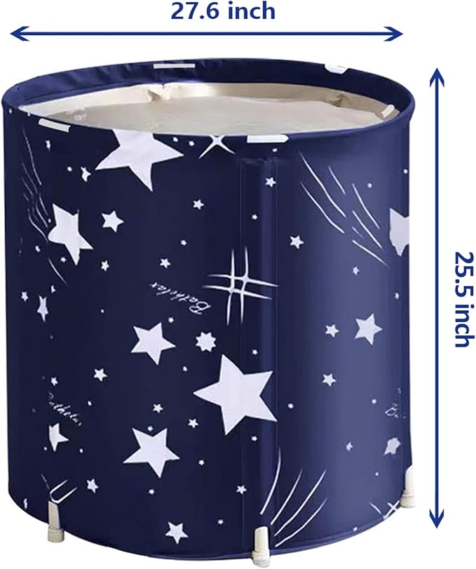 ptlsy Portable Bathtub, Japanese Soaking Bath Tub for Shower Stall, Foldable Bathtub with Thermal Foam, Freestanding, Folding & Soaking Spa Bath Tub with Pillow for Small Spaces (Blue Sky)