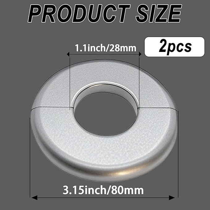 2 Pieces ABS Wall Split Flange Round Self-Adhesive Escutcheon Plate Cover Plumbing Pipe Cover for Water Pipe Faucet Decoration 1.1"/28mm, Silver