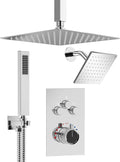 Thermostatic Shower System, Dual Rainfall Shower Heads for Ceilling & Wall Mounted with Handheld Sprayer, Chrome