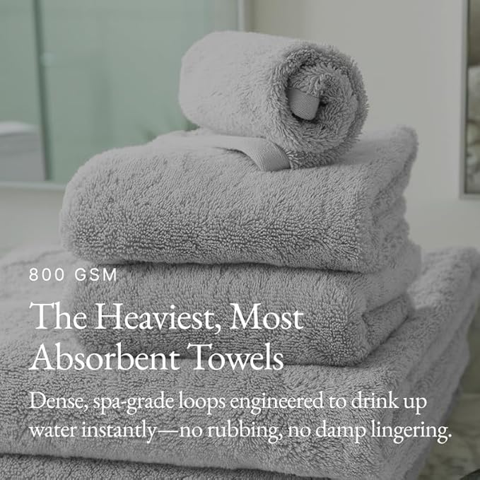 Italic Ultraplush 12-Piece Family Towel Set – Luxury Bath Towels, Hand Towels & Washcloths – Plush, Quick Dry 800GSM 100% Australian Cotton for Bathroom & Spa (Light Gray)