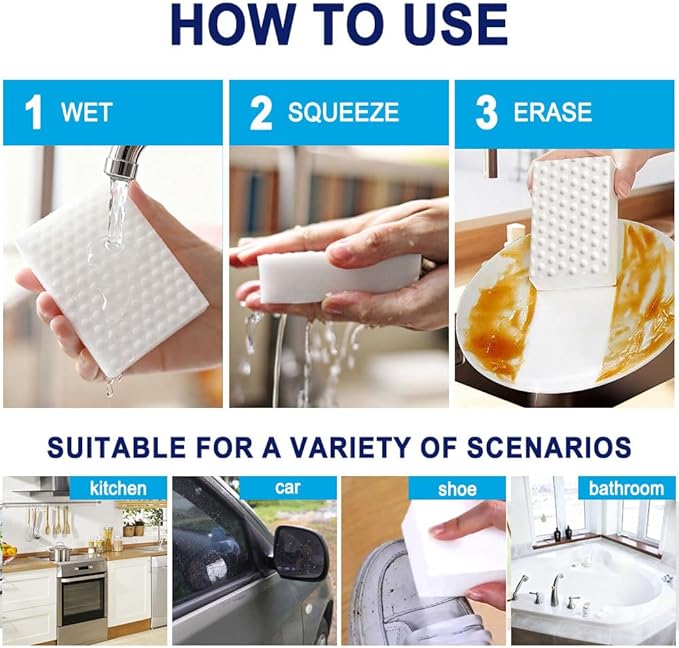 10 Pack Magic Sponge Eraser 2X Thick and Long Lasting Melamine Cleaning Sponges in Bulk - Multi Surface Scrubber Foam Cleaning Pads - Bathtub, Floor, Baseboard, Bathroom, Wall Cleaner (3.9*2.4*0.8in)