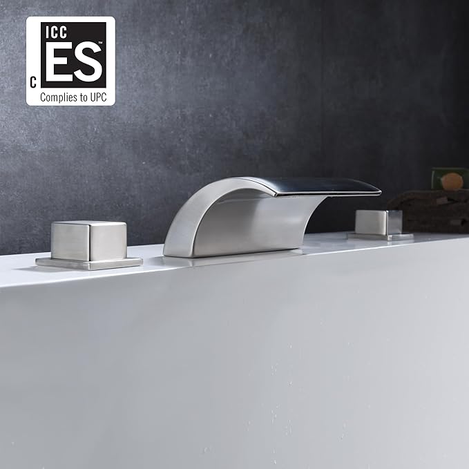 sumerain Roman Tub Faucets Brushed Nickel,Waterfall Spout for High Flow Rate,Include Valve and Trim Set