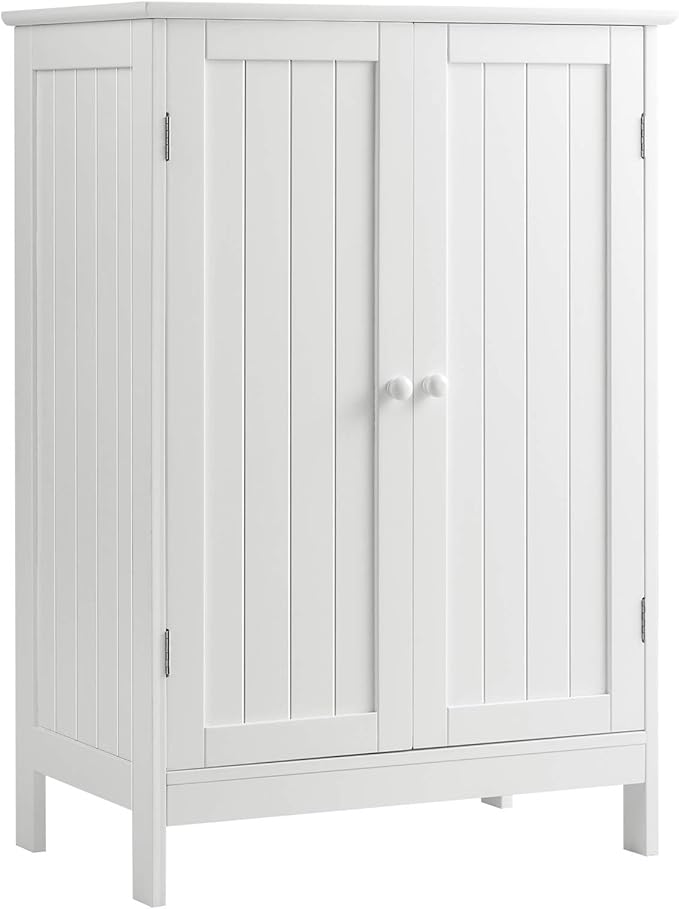 Tangkula Bathroom Floor Cabinet, Freestanding Storage Cabinet with Double Doors and Shelf, Modern Home Furniture, Wooden Home Organizer for Living Room, Bathroom Cabinet, White