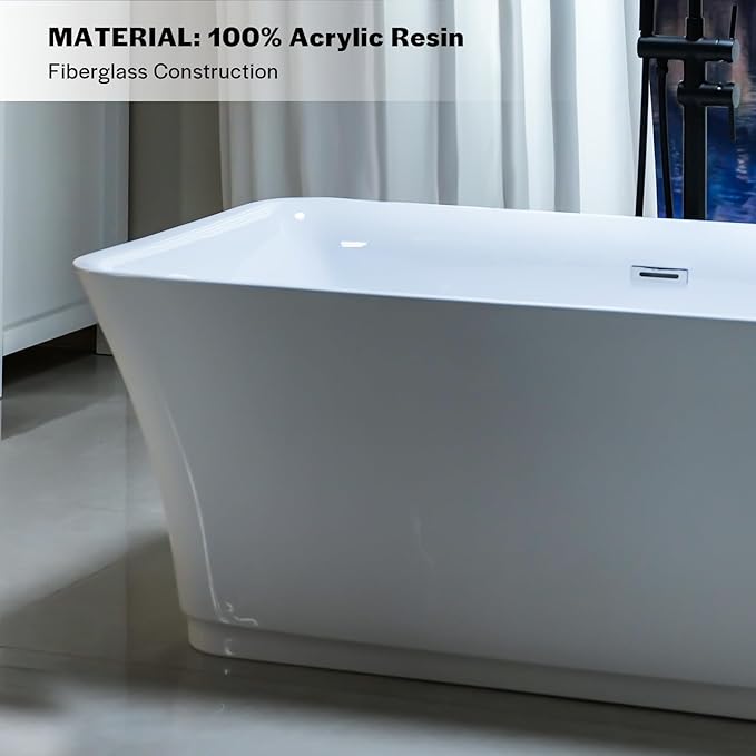 Empava 59" Freestanding Luxury Acrylic Soaking SPA Tub Modern Stand Alone Bathtubs Model 59FT1511, White