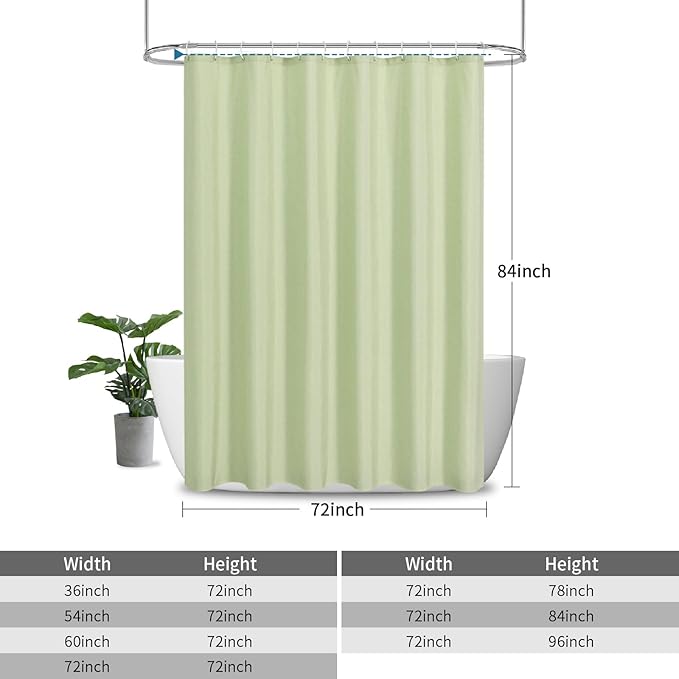 2-in-1 Waterproof Extra Long Fabric Shower Curtain or Liner,Linen Textured,84 Inch Breathable TPU & Washable Bathroom Shower Curtain Set with 12 Plastic Hooks,Modern,72"x84",Green