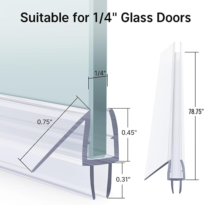 AmazerBath Shower Door Bottom Seal 39 inch (Set of 2) - Suitable for 1/4 Inch Glass, Frameless Glass Seal Strip Shower Door Sweep