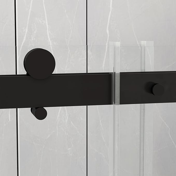 Sunrosa Semi-Frameless Glass Shower Door, 47 2/8" -48" W x 76" H Single Sliding Shower Door, Shower Door with Tempered Glass 5/16"(8mm), Matte Black