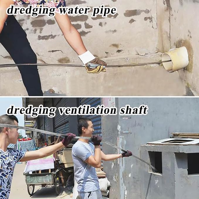 Heavy Duty Sewer Drain Snake for Outdoor,Flat,Manual,Length 30m/98.4ft,Width 2.5cm/1inch,Thickness 2.5mm/0.1inch,Manganese Steel Plumbing Snake Tool