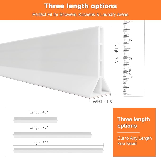 3.8'' High Shower Threshold Water Dam Collapsible Shower Water Splash Guard for Shower Water Blocker for Wet and Dry Separation Bathroom and Kitchen (80 Inch)