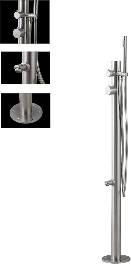 Wayime 43" Free-Standing Brushed Stainless Steel 304 Outdoor Shower Without Showerhead with DOE Certificate
