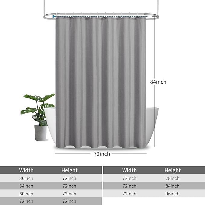 2-in-1 Waterproof Extra Long Fabric Shower Curtain or Liner,Linen Textured,84 Inch Breathable TPU & Washable Bathroom Shower Curtain Set with 12 Plastic Hooks,Modern,72"x84" Grey