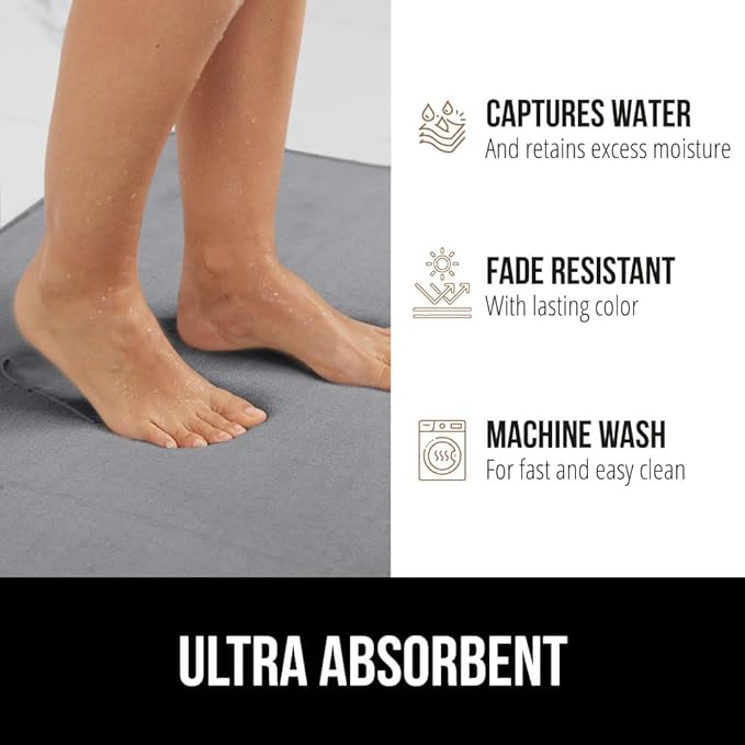 GORILLA GRIP Thick Memory Foam Toilet Rug for Bathroom, U Shaped Washable, Soft Absorbent Velvet Topside Floor Mats, Machine Wash, Cushioned Luxury Rugs for Bath Room, 22.5x19.5, Graphite Gray