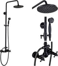NeierThodore Luxury ORB Bathroom Shower Faucet Dual Handles Wall-Mounted Shower Mixer Taps 8" Rainfall Shower Head Ceramic Handheld Sprayer Oil Rubbed Bronze