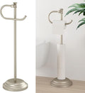 Hoimpro 25" Toilet Paper Holder Free Standing, Floor Bathroom Toilet Paper Tissue Roll Holder with Shelf Storage Stand for 4 Rolls, Freestanding Handle Hardware Accessories Rack Brushed Nickel