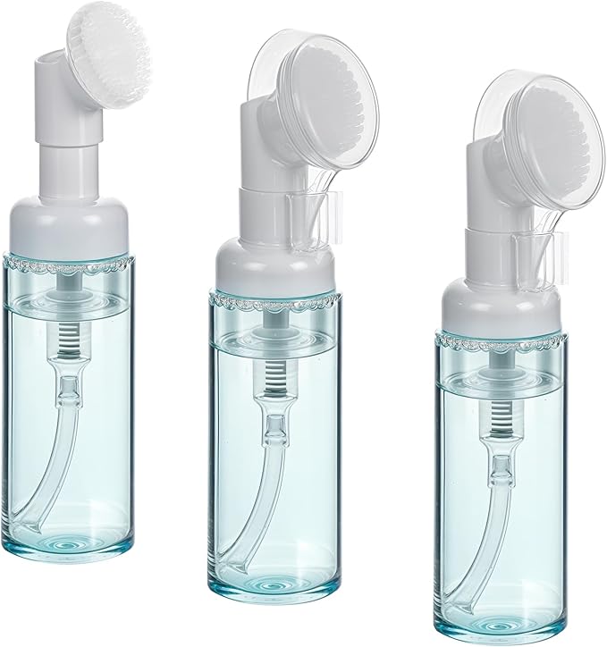 3 PCS Empty Foaming Pump Dispenser Facial Cleanser Foaming Bottle Small Mousse Foaming Soap Pump Container with Massage Clean Brush Head for Lash Cleanser Hand Soap Shampoo to Travel
