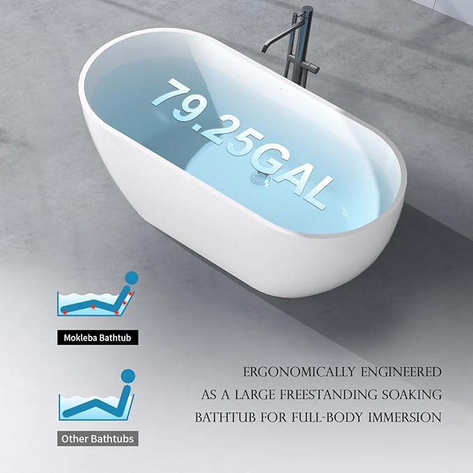 65" Acrylic Freestanding Bathtub, Double Ended Free Standing Tub, Soaking Tub with Integrated Slotted Overflow, Toe-Tap Chrome Drain, cUPC Certified, Glossy White