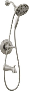 Delta Arvo 14 Series Brushed Nickel Bathtub Shower Faucet Set with In2ition 2-in-1 Dual Shower Head with Handheld Spray Combo, Valve Trim Kit, Spotshield Stainless 144840-SP-I (Valve Included)