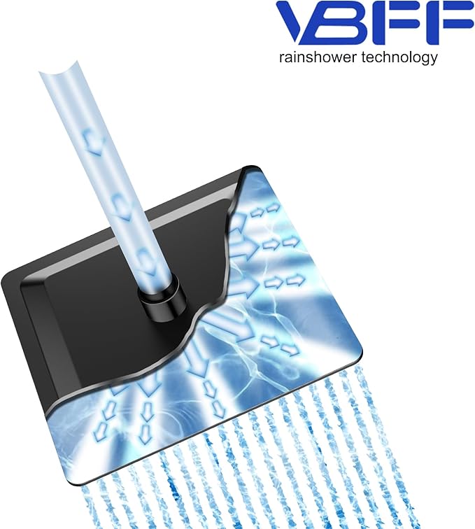 VBFF-Shower Head,rain shower head, 8 inch- Square Shower Head, 1.8 GPM Flow Rate, rainfall showerhead,VBFF07 (Matte Black)