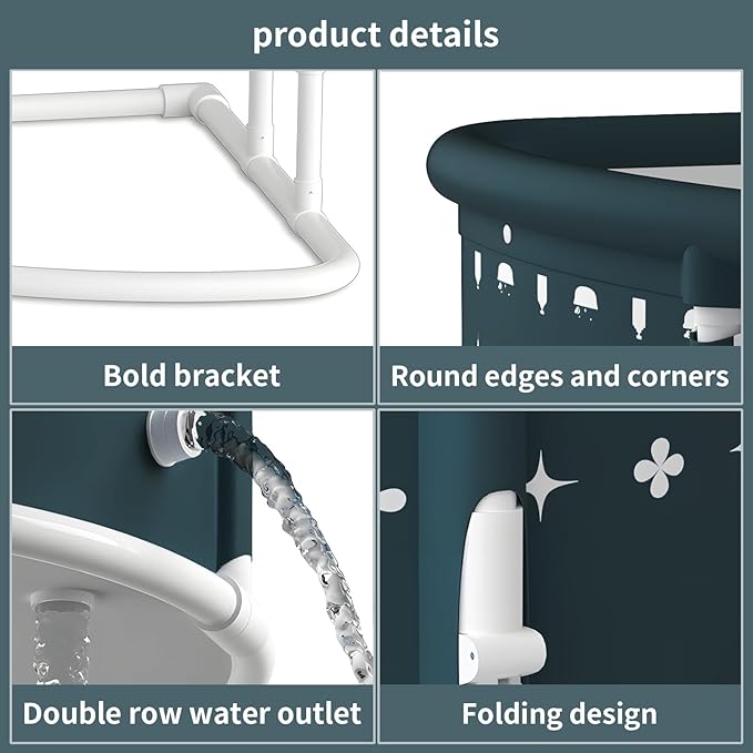 Foldable Bathtub for Adults, Portable Large PVC Collapsible Soaking Tub with Insulated Design, 29 Inch Fan-Shaped Shower Tub for Hot Baths and Cold Dips Recovery Therapy (Green)