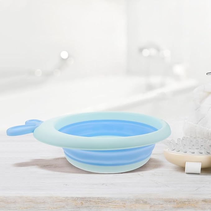 Collapsible Wash Basin and Portable Sink Tub for Newborns, Cartoon Blue, Lightweight Plastic Foldable Washbasin for Travel and Home Bathing