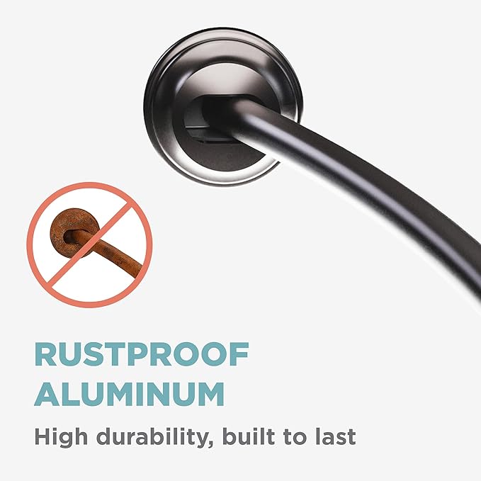Zenna Home Curved Shower Curtain Rod, No Drill, 50-72 Inch Adjustable Tension Shower Rod for Bathroom, Rustproof, 1-Inch Diameter, Non Slip, Easy Install, Adds Space in Shower, Bronze