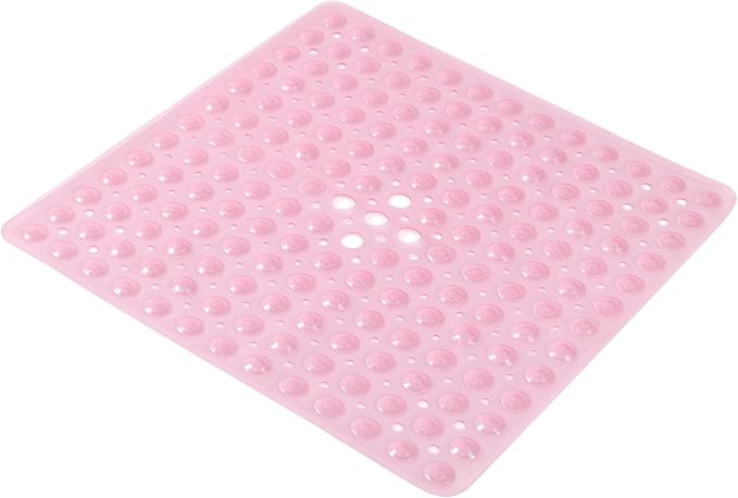 Anti-Slip Bathtub Shower mat, 20.8×20.8（Approximately 53×53cm） inch Soft Oversized Machine Washable Non-Slip Bathtub mat with Drainage Holes, Bathroom Floor Suction Cup.（1-Clear Pink）