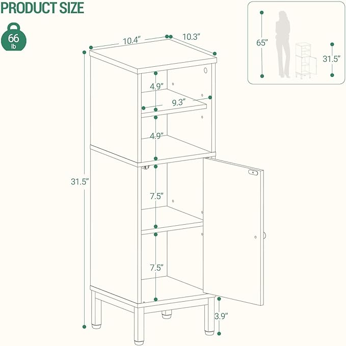 Bathroom Storage Cabinet, Corner Floor Cabinet with Shelves, Customized Door Opening Direction, Bathroom Organizer with Adjustable Shelf for Kitchen, Living, Toilet Paper Cabinet, White