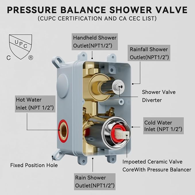 Shower Faucet Set Shower Systems, STARBATH 3 Way Shower Faucet with 2 in 1 Handheld, Ceiling Mount 12+6" Dual Rain Shower Head for Two People (6"+12" Rain Shower with Handheld, Chrome)