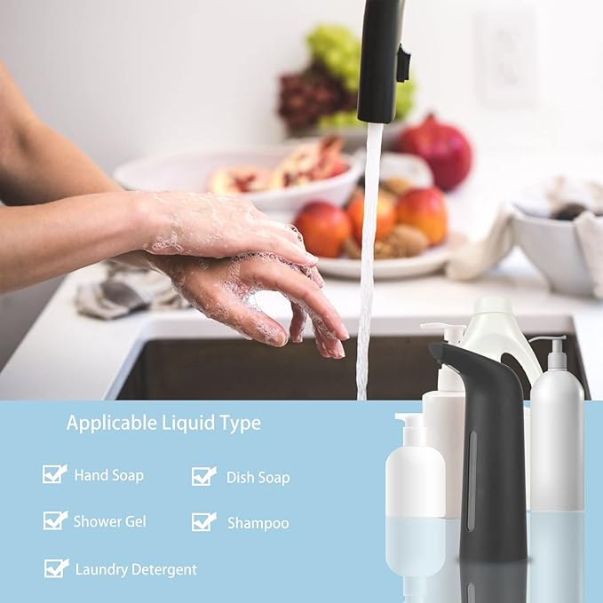 Automatic Soap Dispenser Touchless, TUMAN Pro Battery Operated Electric 14oz/400ml Liquid Hand Soap Dispenser with Motion Sensor, Suitable for Kitchen Bathroom Hotel, IPX6 Waterproof(Black)…