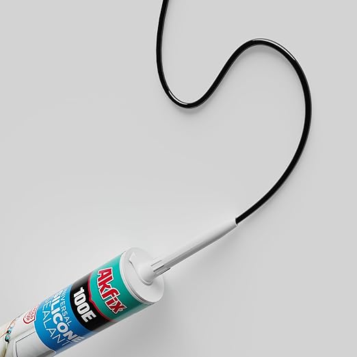 Akfix 100E RTV Black Silicone Caulk (48x10.1 fl.oz.) - 100% Waterproof Silicone Sealant for Kitchen and Bathroom, Shower, Toilet, Sink, Window and Door, No Yellowing | Black, 48 Pack
