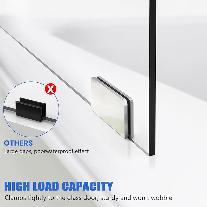 Frameless Bathtub Shower Door, 34" W X 58" H Single Fixed Bath Panel with Clamps, 1/4"(6mm) Clear Tempered Glass Bathroom Shower Screen, Bathtub Glass Panel in Polished Chrome Finish