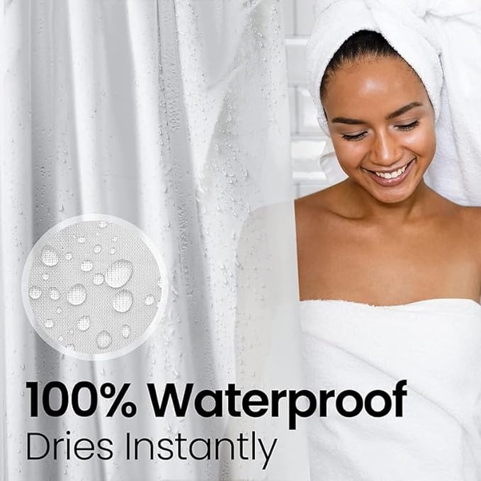 LiBa Fabric Bathroom Shower Curtain, 72" W x 72" H White Heavy Duty Waterproof Shower Curtain Liner