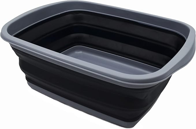 SAMMART 10L (2.6 Gallons) Collapsible Tub - Foldable Dish Tub - Portable Washing Basin - Space Saving Plastic Washtub (Dark Grey/Black, 1)