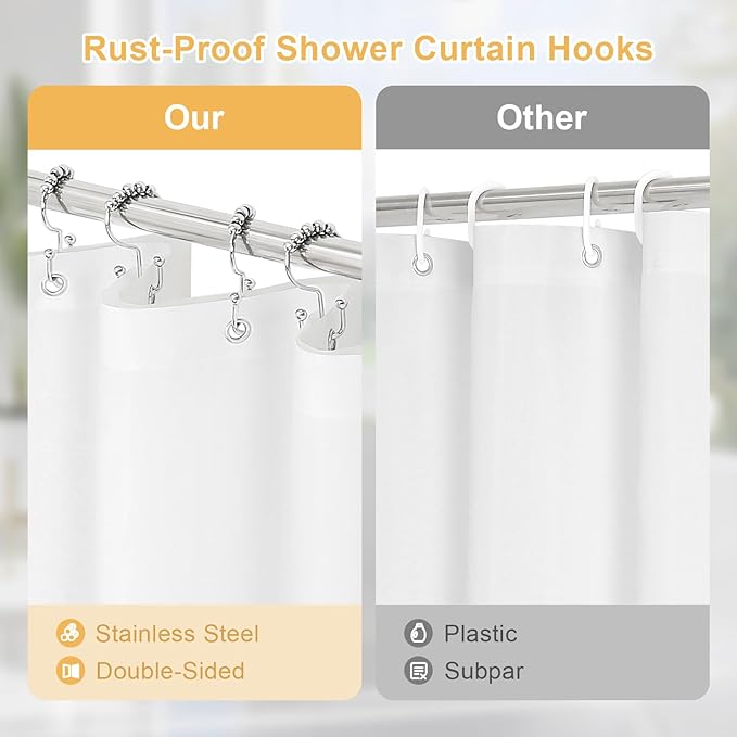3 in 1 Stall Half Size Navy Blue Shower Curtain Set-36 W x 72 H, Modern Waffle Waterproof Fabric and PEVA Liner Set with Stainless Steel Hooks