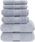 Maisonette Elegance 100% Organic Cotton Turkish Bathroom Towels Set, Ideal Quick Dry Luxury Washcloths, Hand & Large Bath Towels for Shower (6 Pack), Light Gray (Shore)